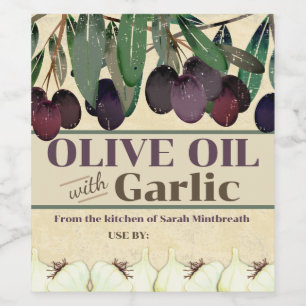 Étiquette Pour Bouteilles De Vin Huile d'olive d'ail maison personnalisée en conser