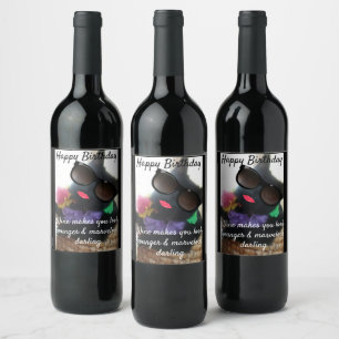 Étiquette Pour Bouteilles De Vin Humour photo de chats d'anniversaire amusant