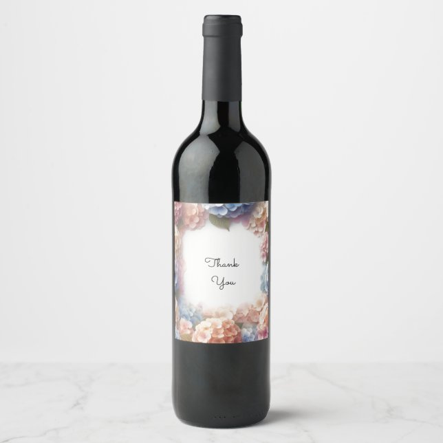 Étiquette Pour Bouteilles De Vin Hydrangea Aquarelle Merci  (Devant)