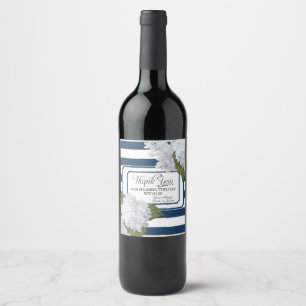 Étiquette Pour Bouteilles De Vin Hydrangea Fleurs Blanches Moderne Élégant Rayure N