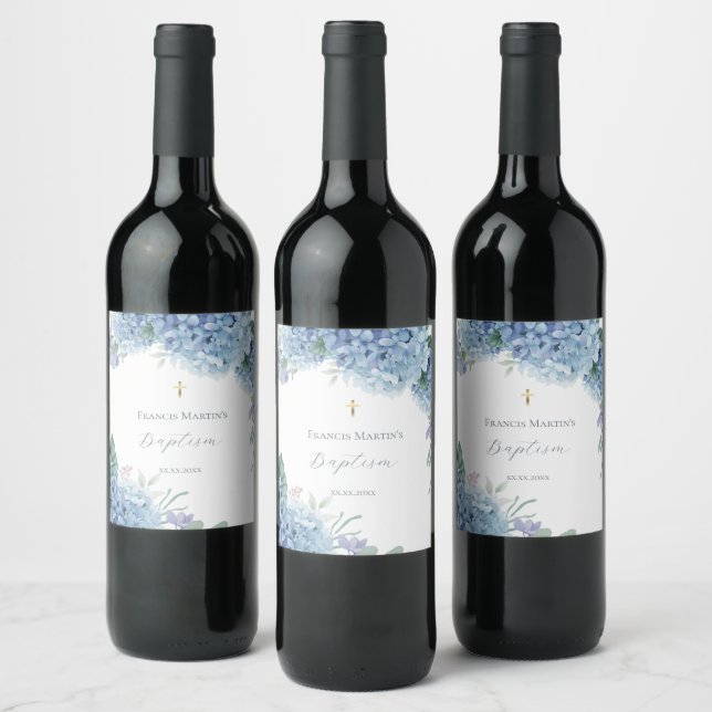 Étiquette Pour Bouteilles De Vin Hydrangea floral Baptême (Bouteilles)