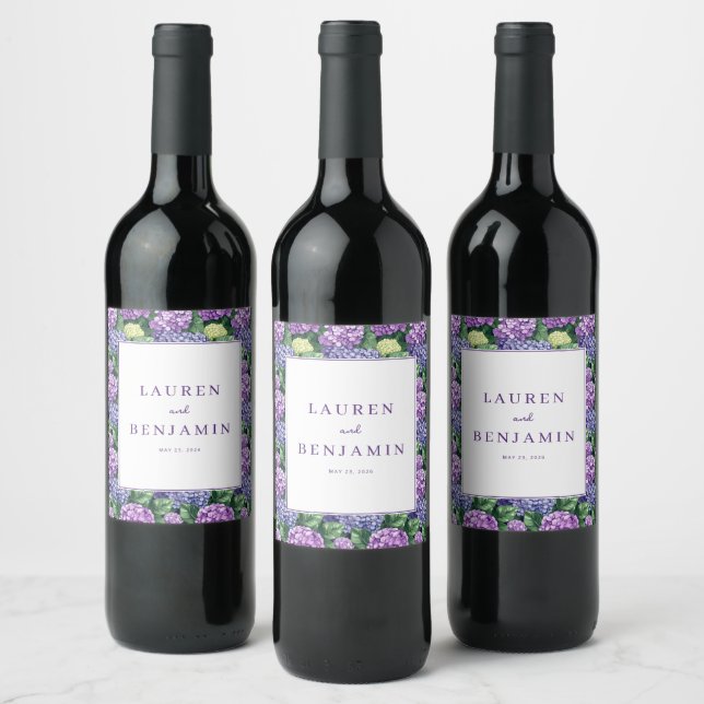 Étiquette Pour Bouteilles De Vin Hydrangea Florale Violette Élégante (Bouteilles)