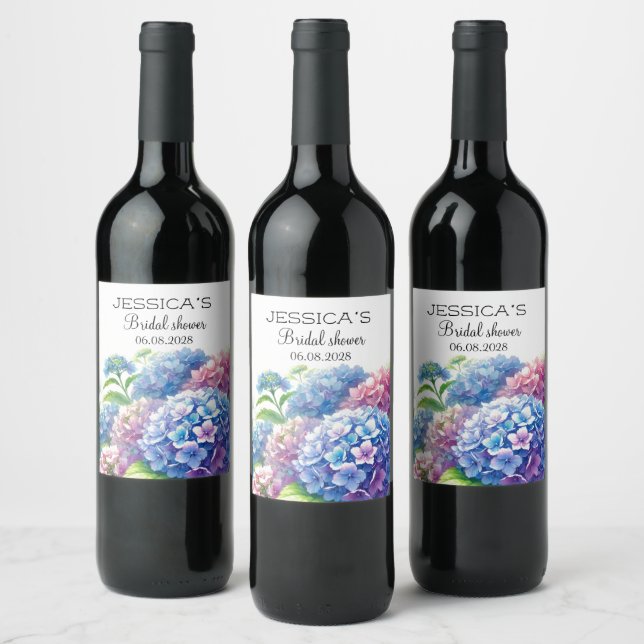 Étiquette Pour Bouteilles De Vin Hydrangeas Fleurs Bleues Fête de Mariage (Bouteilles)