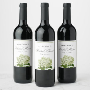 Étiquette Pour Bouteilles De Vin Hydrangée blanche et verte Elégante Fête des marié