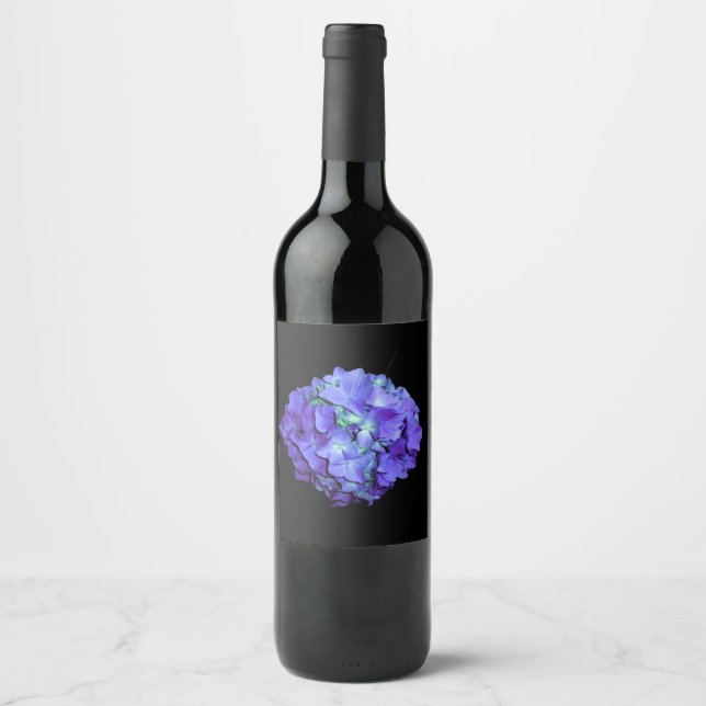 Étiquette Pour Bouteilles De Vin Hydrangée violette et turquoise, fleurs bleu viole (Devant)