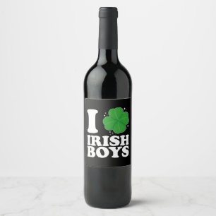 Étiquette Pour Bouteilles De Vin I Love Irish Boys Shamrock Heart St Patrick's Day