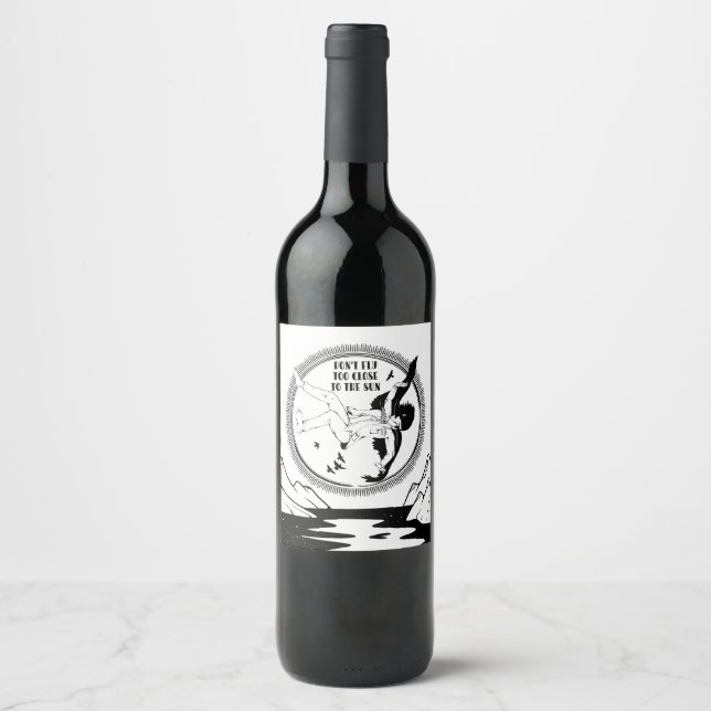 Étiquette Pour Bouteilles De Vin Icarus noir et blanc (Devant)