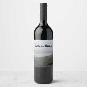 Étiquette Pour Bouteilles De Vin Il est temps de se détendre Plage Paysage Misty Mo