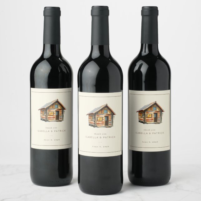 Étiquette Pour Bouteilles De Vin Illustration de cabane rustique et cosy à l'aquare (Bouteilles)