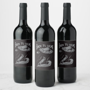 Étiquette Pour Bouteilles De Vin Illustration de surf pour alien avec retour à la m