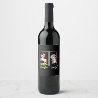 Étiquette Pour Bouteilles De Vin Illustration drôle Unicorne Avant Après Gym