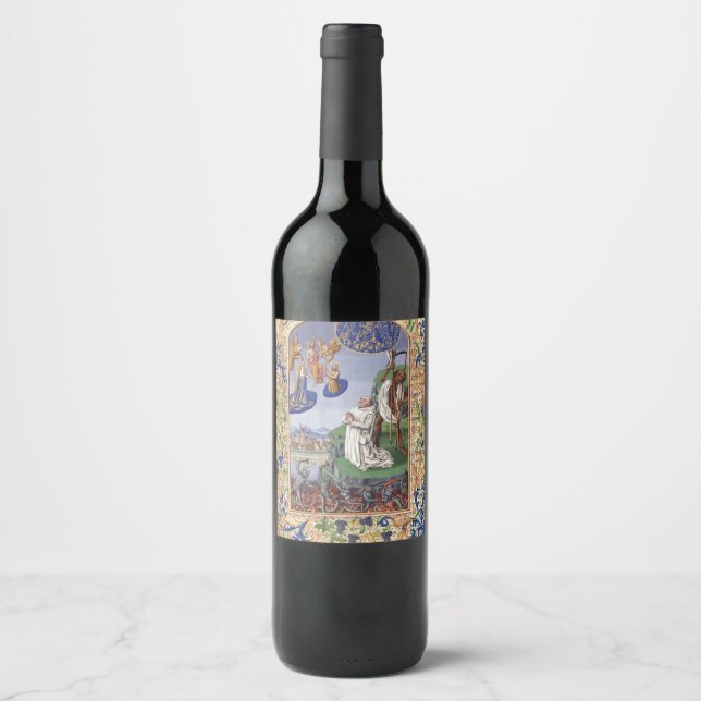Étiquette Pour Bouteilles De Vin Illustration médiévale de saint Bernard de Clairva (Devant)