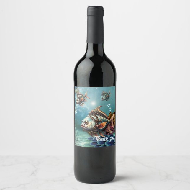 Étiquette Pour Bouteilles De Vin Imaginaire étonnant poisson steampunk (Devant)