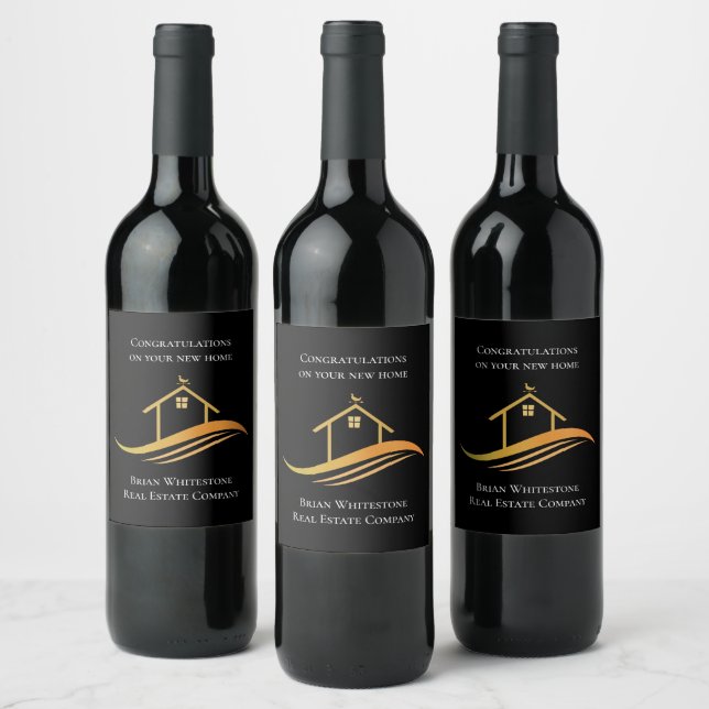 Étiquette Pour Bouteilles De Vin Immobilier Chic Black Gold House Custom Realtor (Bouteilles)