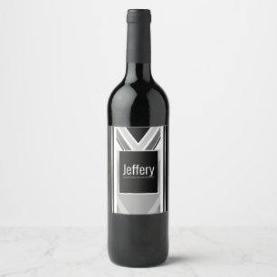Étiquette Pour Bouteilles De Vin Impression diagonale noire, grise, métallique rayé