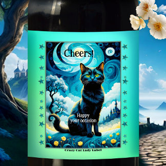 Étiquette Pour Bouteilles De Vin Impressionnisme Mystère Crazy Cat Lady