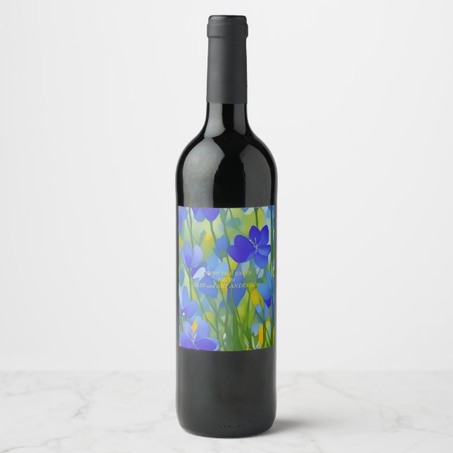 Étiquette Pour Bouteilles De Vin Impressionniste Texas Bluebonnets (Devant)
