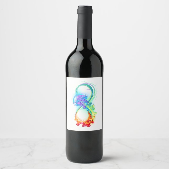 Étiquette Pour Bouteilles De Vin Infinity avec Rainbow Jellyfish (Devant)