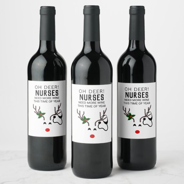 Étiquette Pour Bouteilles De Vin Infirmière amusante Reindeer de Noël Stethoscope (Bouteilles)