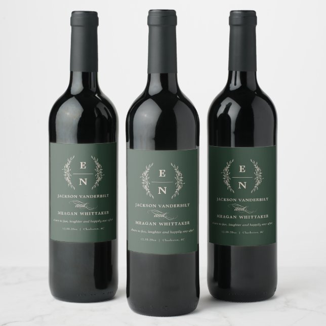 Étiquette Pour Bouteilles De Vin Initiales florales empilées Monogramme Mariage Fav (Bouteilles)