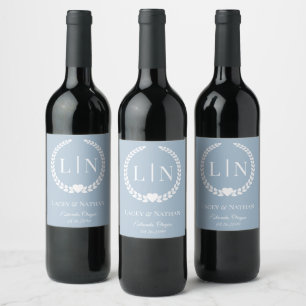 Étiquette Pour Bouteilles De Vin Initiales minimalistes de monogramme bleu dépoli