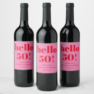 Étiquette Pour Bouteilles De Vin Invitation d'anniversaire 50 ans rose et rouge mod