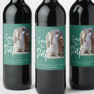 Étiquette Pour Bouteilles De Vin Invitation "Sauver la date" Photo de Forest Green