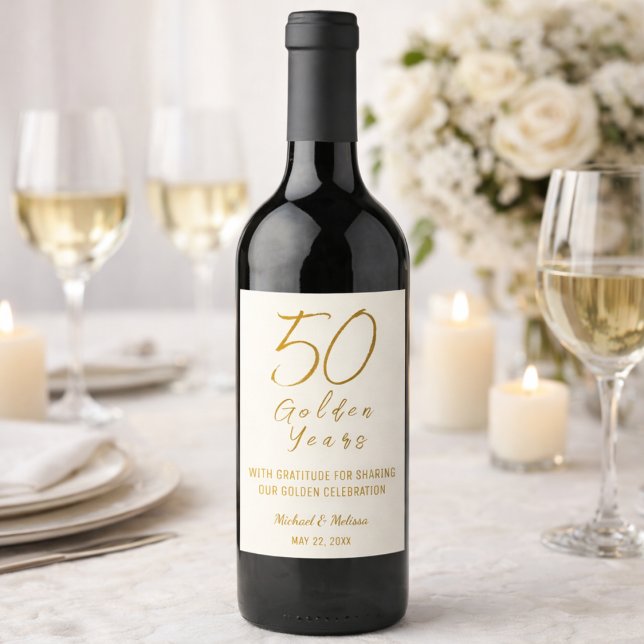 Étiquette Pour Bouteilles De Vin Ivory Gold 50th Golden Years Anniversary  (Perfect for anniversary dinners, guest tables, and celebration decor)