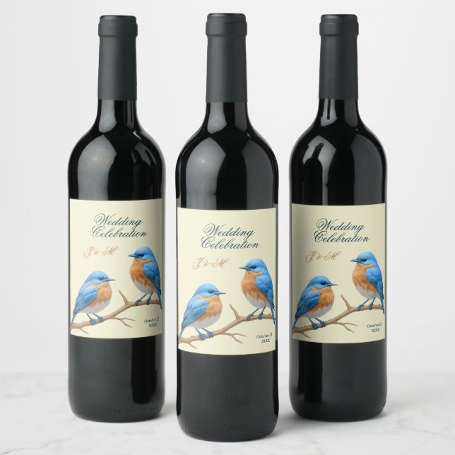 Étiquette Pour Bouteilles De Vin Ivory Pastel Lovebirds Romantique Bluebirds Mariag (Bouteilles)