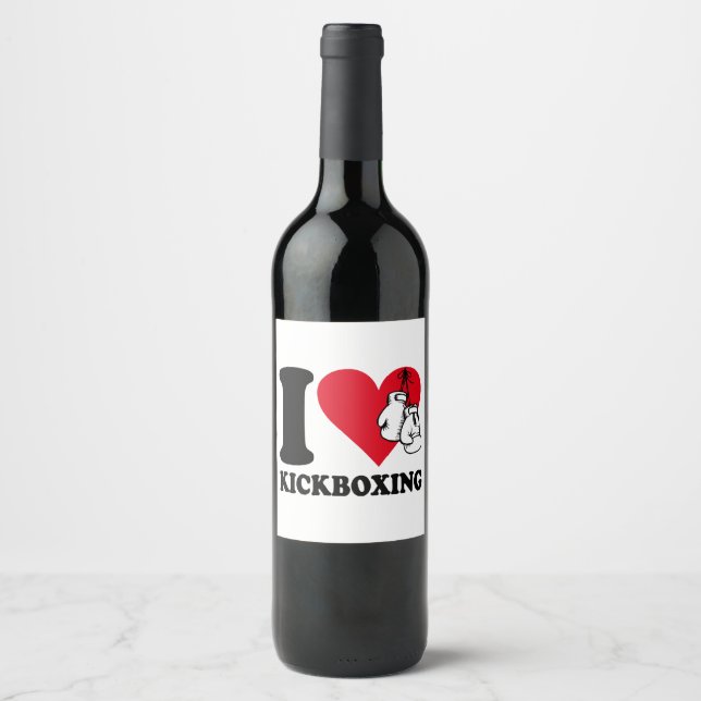 Étiquette Pour Bouteilles De Vin J'adore le kickboxing (Devant)