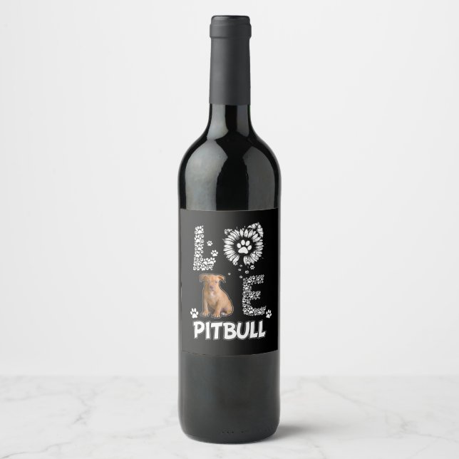 Étiquette Pour Bouteilles De Vin J'aime les chiens Pitbull (Devant)