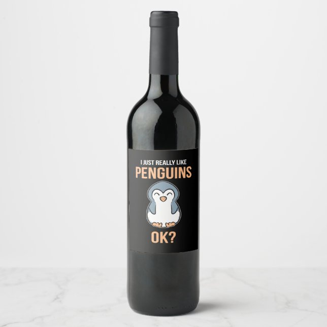 Étiquette Pour Bouteilles De Vin J'Aime Vraiment Penguin (Devant)