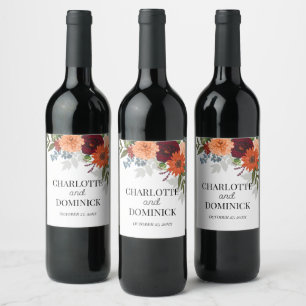 Étiquette Pour Bouteilles De Vin Jardin d'automne de Bourgogne Mariage floral
