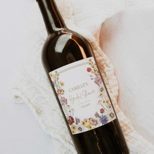 Étiquette Pour Bouteilles De Vin Jardin de Fleurs Sauvages pour une Baby Shower de