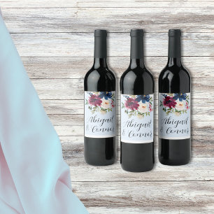 Étiquette Pour Bouteilles De Vin Jardin enchanté bleu clair Bourgogne Marine