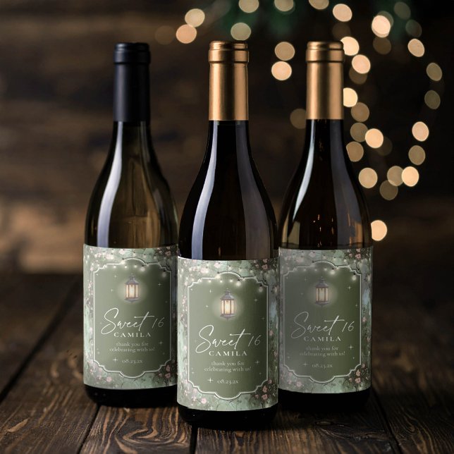 Étiquette Pour Bouteilles De Vin Jardin enchanté Sweet 16 Motif rose ID1163 (Créateur téléchargé)