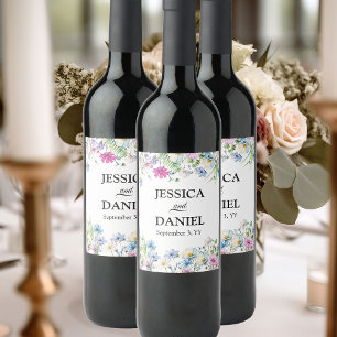Étiquette Pour Bouteilles De Vin Jardin fleur sauvage Joli Mariage Floral