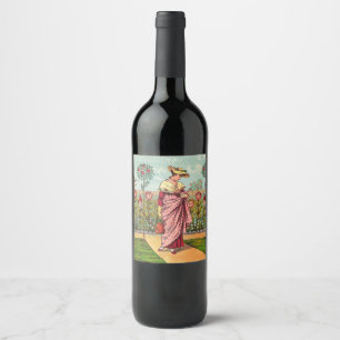 Étiquette Pour Bouteilles De Vin Jardin Fleurir Femme Art Antique