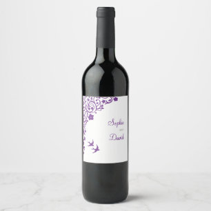 Étiquette Pour Bouteilles De Vin Jardin secret violet Mariage Lovebirds Floral