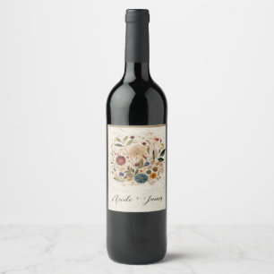 Étiquette Pour Bouteilles De Vin Jardin Whimsical Pressé Fleurs Mariage bohème