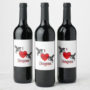 Étiquette Pour Bouteilles De Vin Je Coeur Dragons