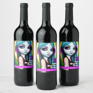 Étiquette Pour Bouteilles De Vin Jeune bleu rose ombre couleur cheveux fille person