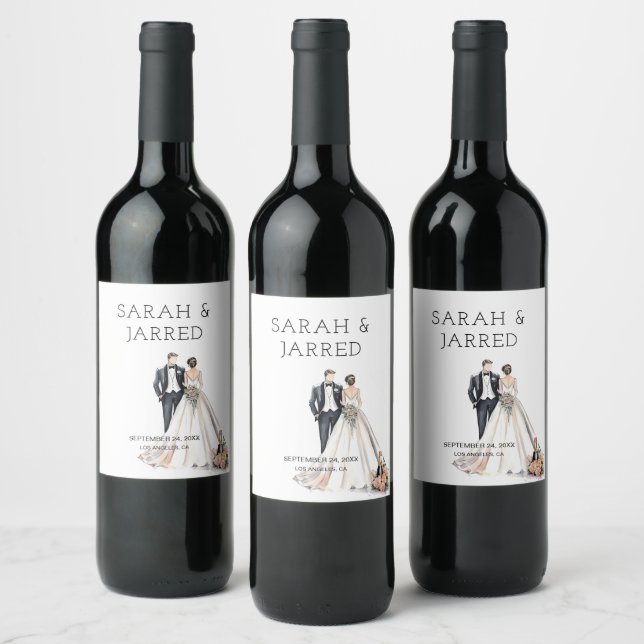 Étiquette Pour Bouteilles De Vin Jeune marié aquarelle Mariage (Bouteilles)