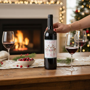 Étiquette Pour Bouteilles De Vin Jingle et Mingle de rennes de Noël personnalisés
