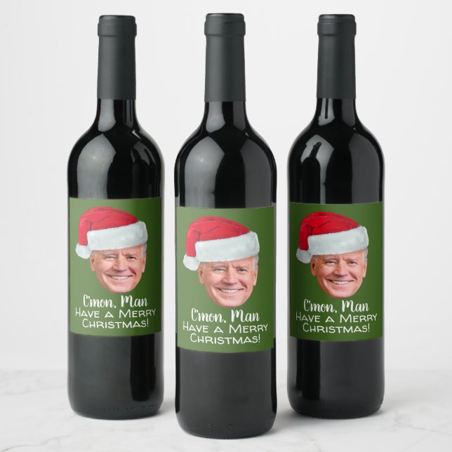 Étiquette Pour Bouteilles De Vin Joe Biden Santa Hat C'mon Homme - Joyeux Noël (Bouteilles)
