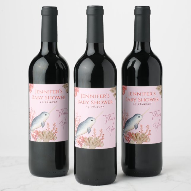 Étiquette Pour Bouteilles De Vin Joli bébé océanique Narwhal & coquillages Baby sho (Bouteilles)