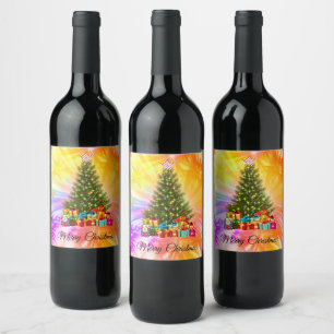 Étiquette Pour Bouteilles De Vin Joli, coloré, Noël