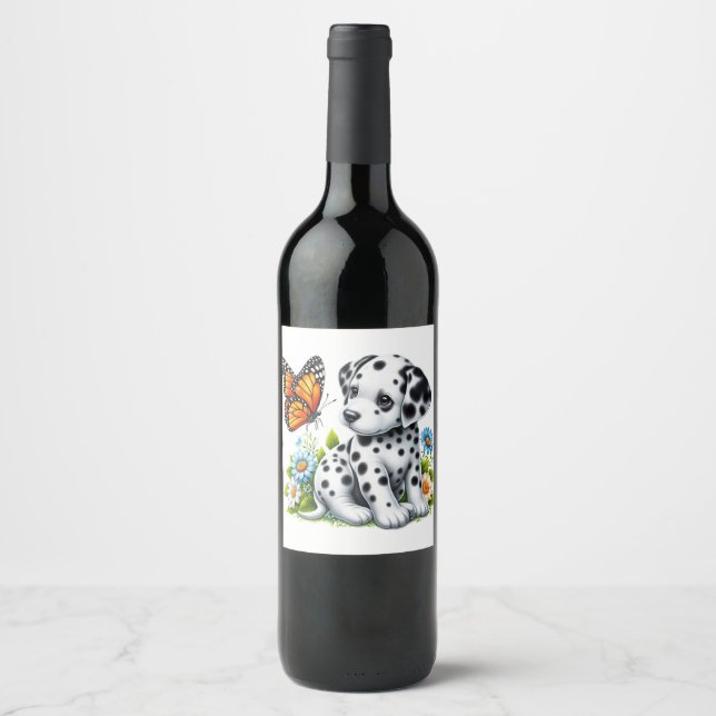 Étiquette Pour Bouteilles De Vin Joli(e) ami(e) dalmate/papillon (Devant)