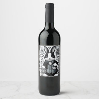 Étiquette Pour Bouteilles De Vin Joli lapin noir de Pâques