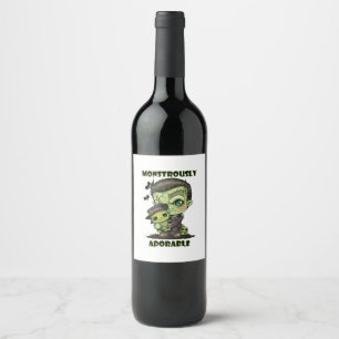 Étiquette Pour Bouteilles De Vin Joli monstre de Frankenstein avec peluche